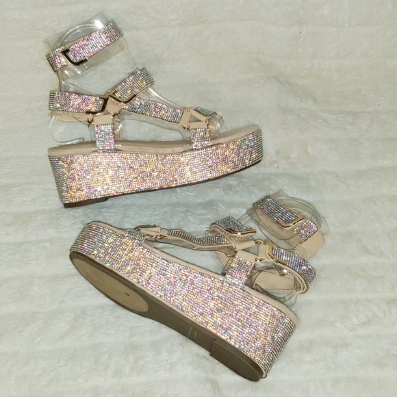 2" Sparkle Rhinestone harness strap Flatform Platform shoes Comfy - Picture 2 of 14